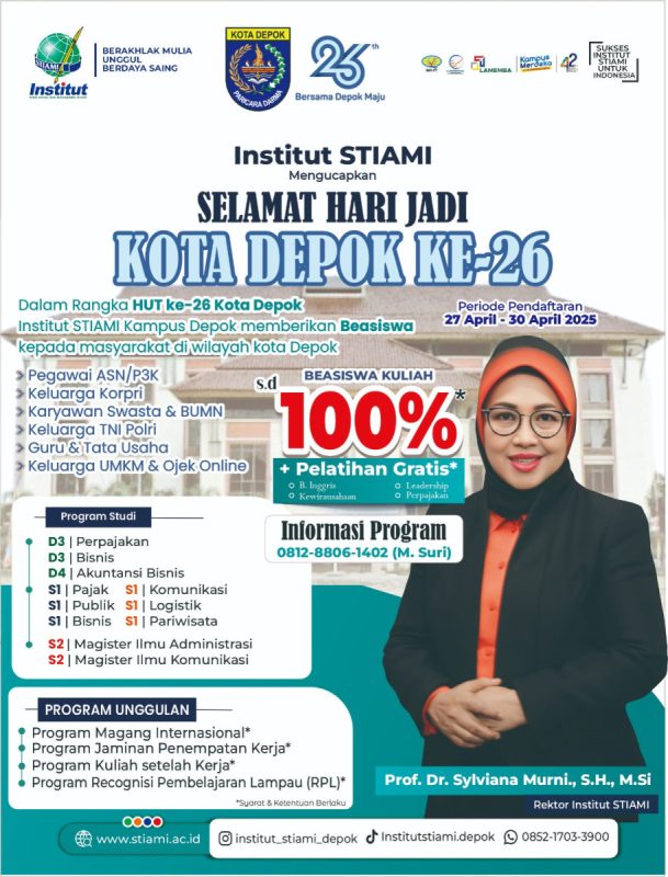 Institut STIAMI Kampus Depok  Dalam Rangka HUT Kota Depok Ke 26 memberikan Beasiswa Kepada Masyarakat Kota Depok